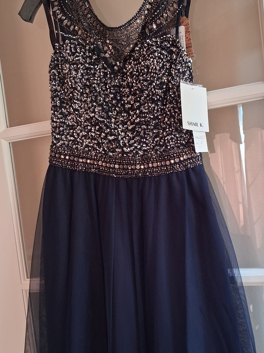 Shail K. Navy Beaded Mini Dress